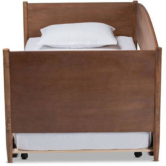 Veles Mid-Century Modern Ash Wanut Finished Wood Daybed with Trundle