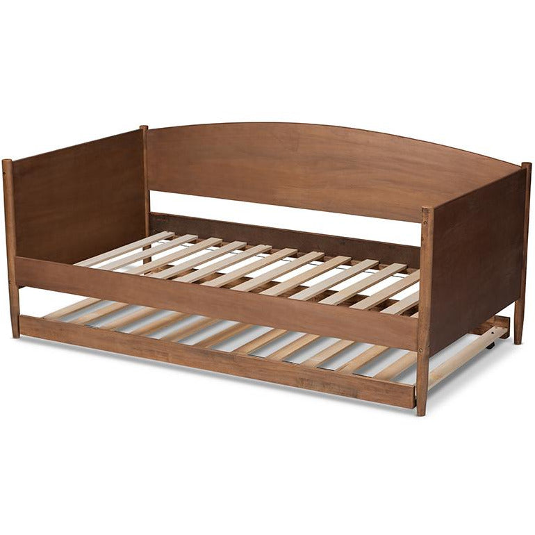 Veles Mid-Century Modern Ash Wanut Finished Wood Daybed with Trundle