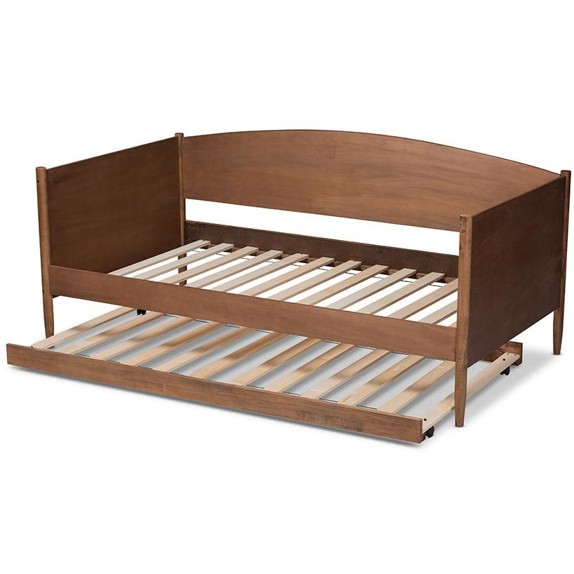 Veles Mid-Century Modern Ash Wanut Finished Wood Daybed with Trundle