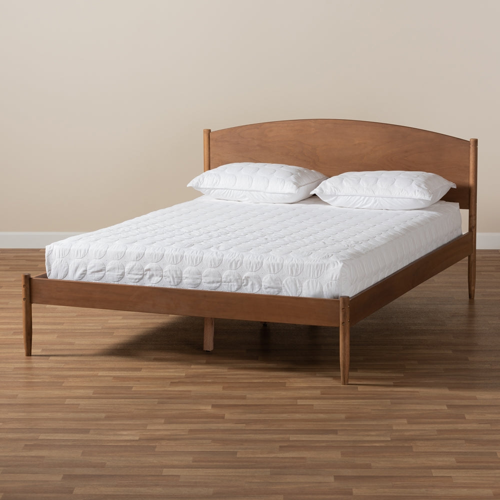 Leanora Mid-Century Modern Ash Wanut Finished Queen Size Wood Platform Bed