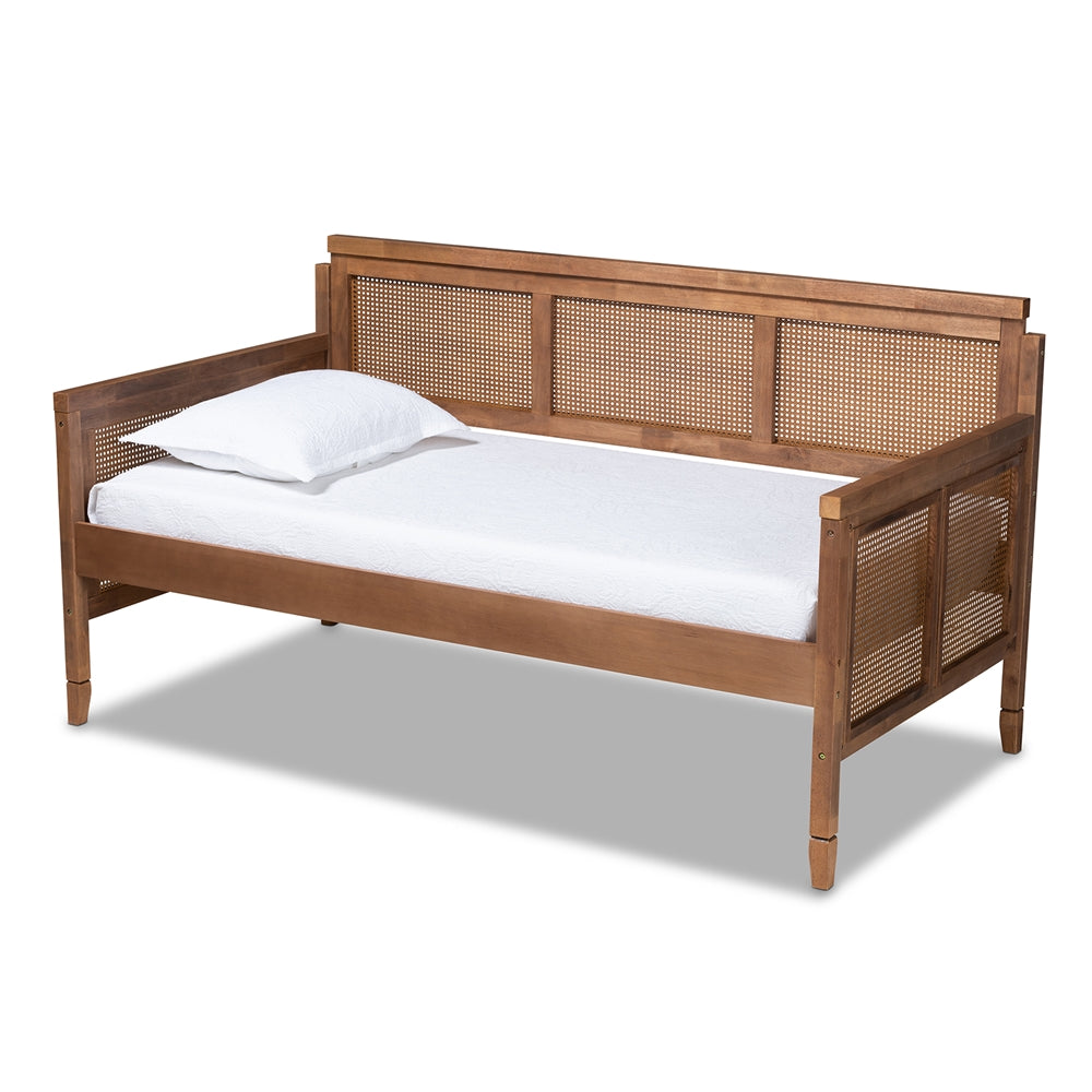 Toveli Vintage French Inspired Ash Wanut Wood And Synthetic Rattan Daybed