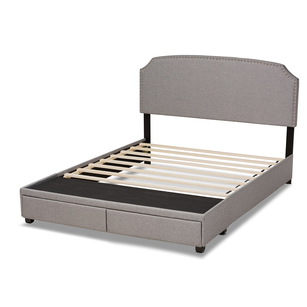 Larese Light Grey Fabric Upholstered 2-Drawer King Size Platform Storage Bed