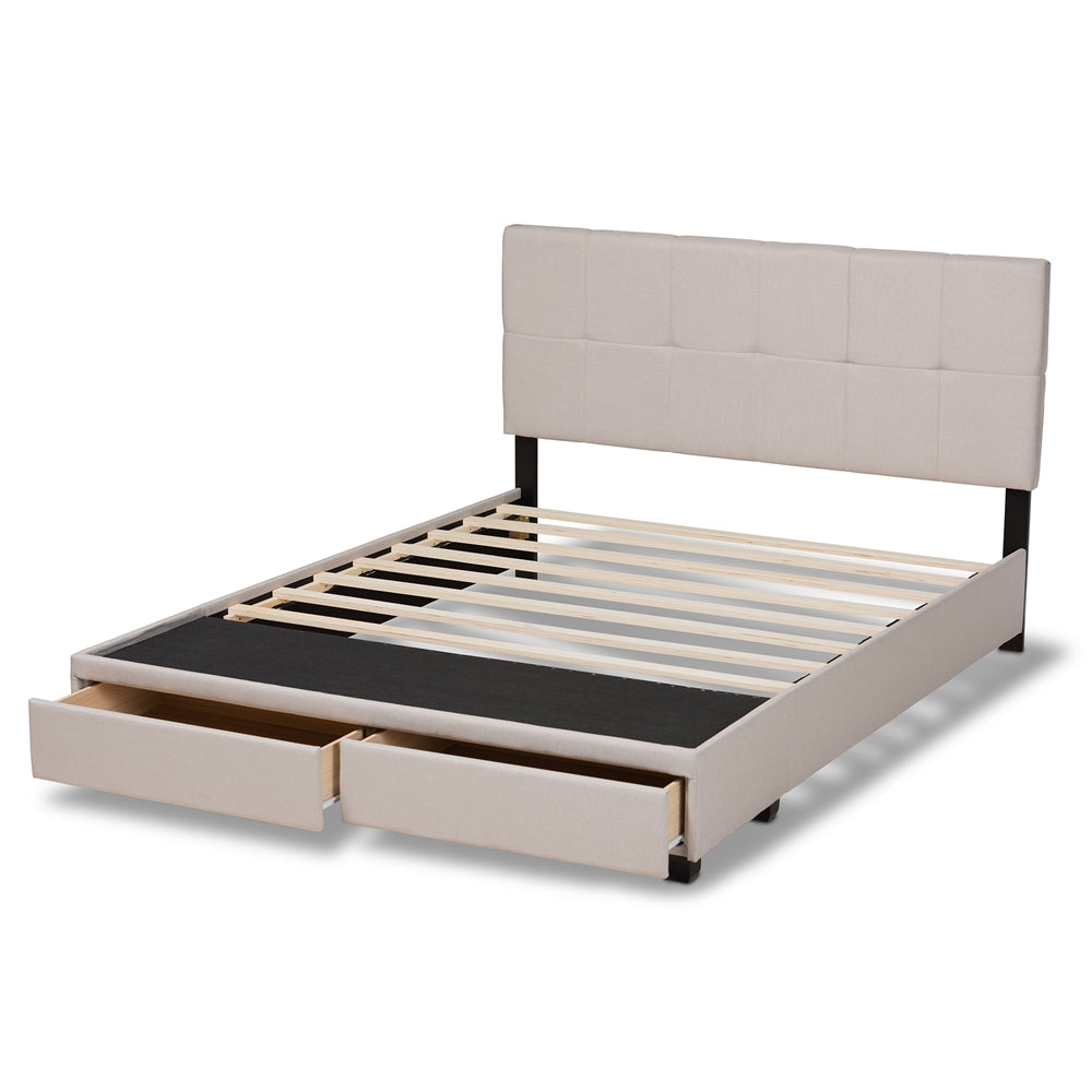 Netti Beige Fabric Upholstered 2-Drawer King Size Platform Storage Bed