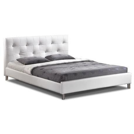 Barbara White Modern Bed With Crystal Button Tufting - Queen Size