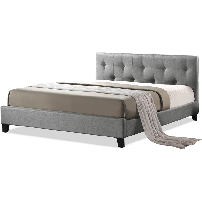 Annette Grey Linen Modern Bed With Upholstered Headboard - Full Size