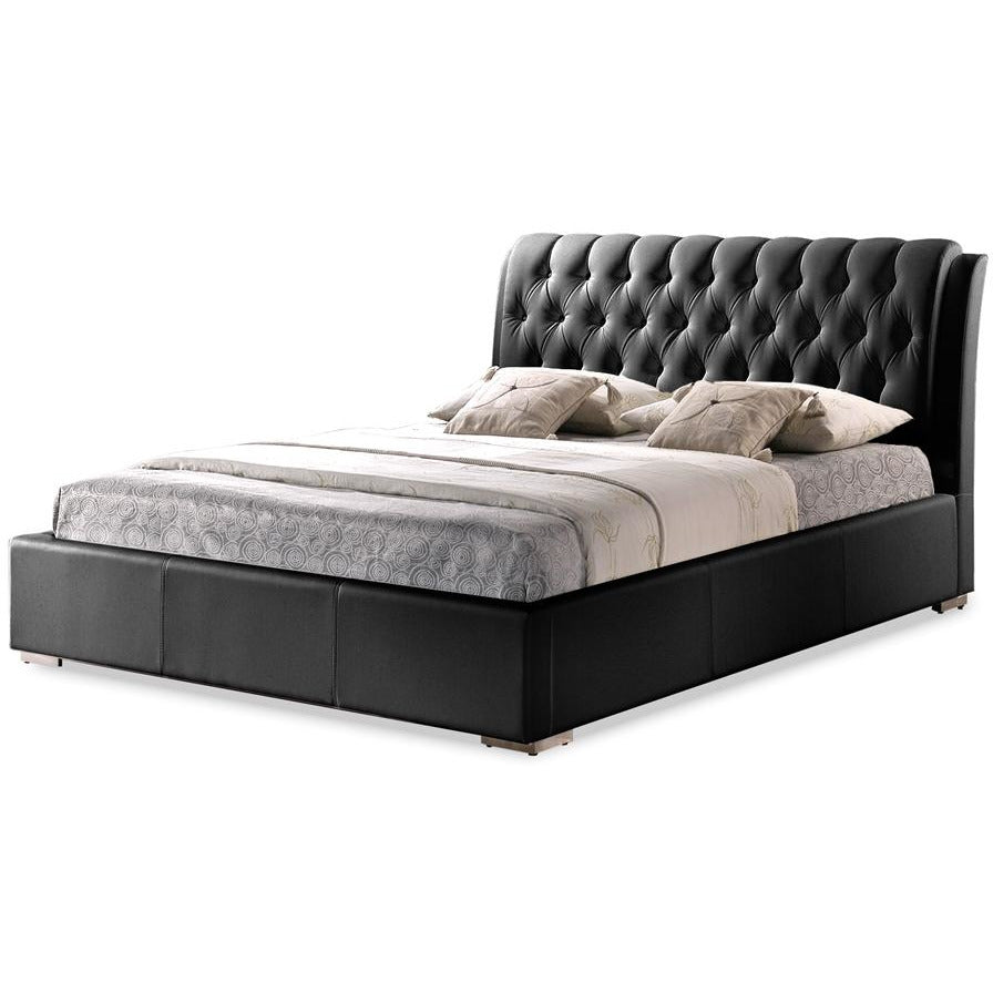 Bianca Black Modern Bed With Tufted Headboard - Queen Size