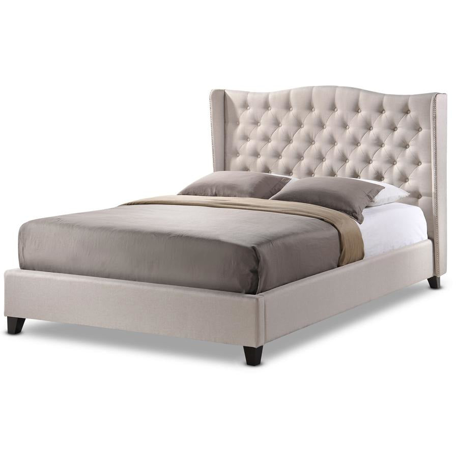 Norwich Light Beige Linen Modern Platform Bed – King Size