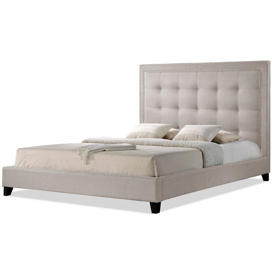 Hirst Light Beige Platform Bed- King Size