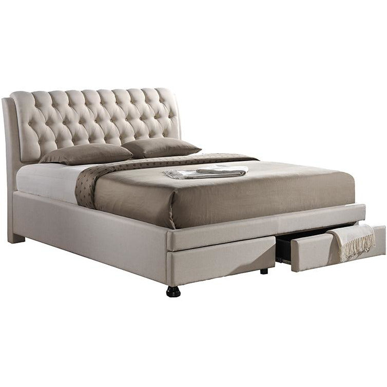 Ainge Light Beige Fabric King Size Bed with Storage Button-Tufted