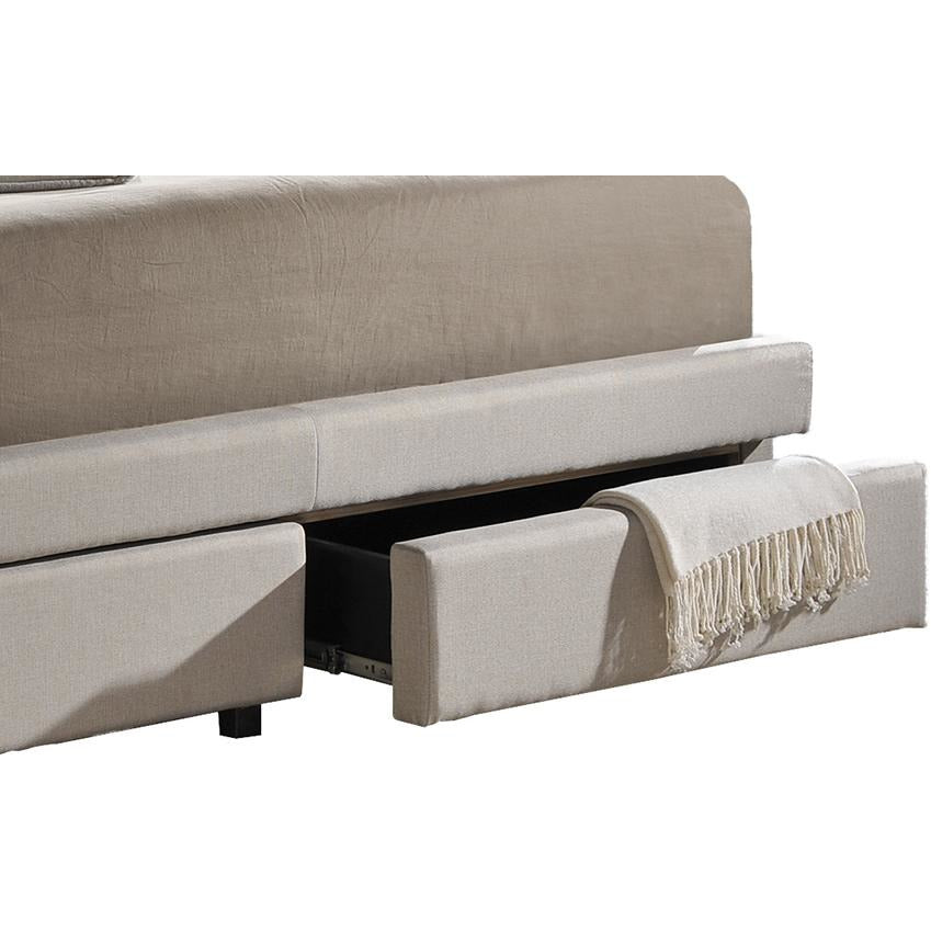 Ainge Light Beige Fabric King Size Bed with Storage Button-Tufted