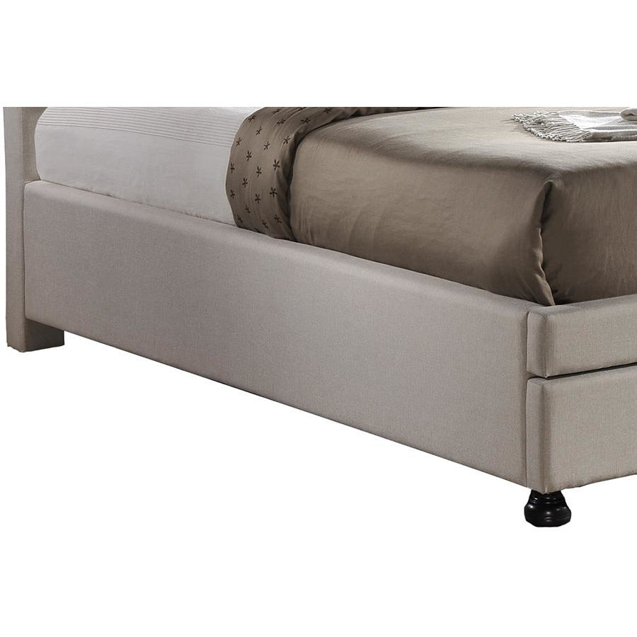 Ainge Light Beige Fabric King Size Bed with Storage Button-Tufted