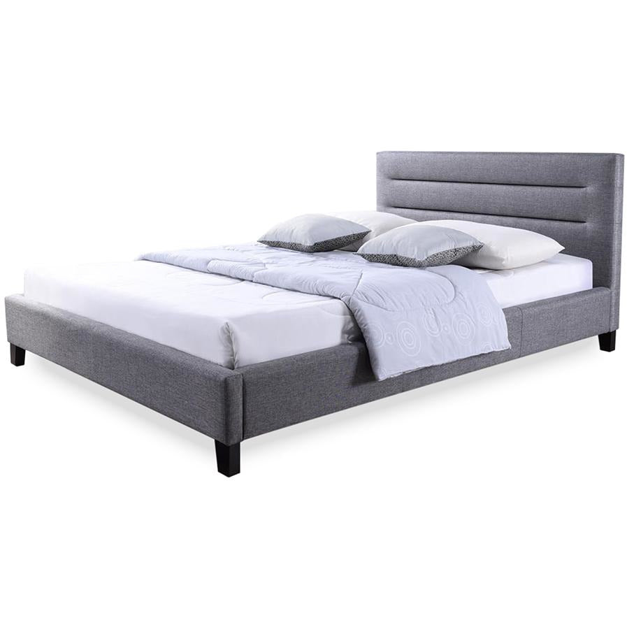 Hillary Queen Size Grey Fabric Upholstered Platform Base Bed Frame