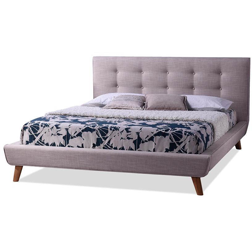 Jonesy Scandinavian Style Mid-Century Beige Fabric Upholstered King Size Platform Bed