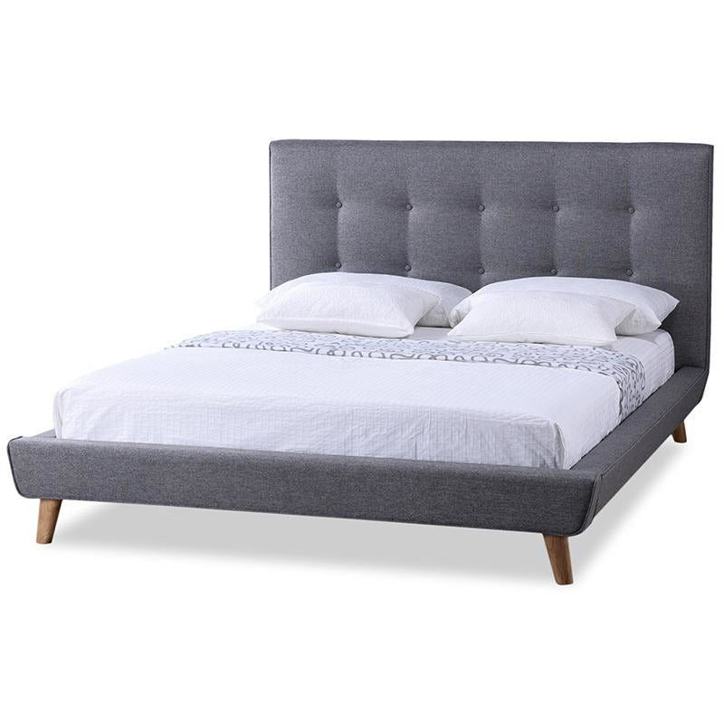 Jonesy Scandinavian Style Mid-Century Grey Fabric Upholstered Queen Size Platform Bed