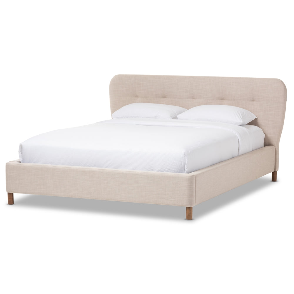 Germaine Beige Mix Linen Fabric Queen Size Grid-Tufting Platform Bed