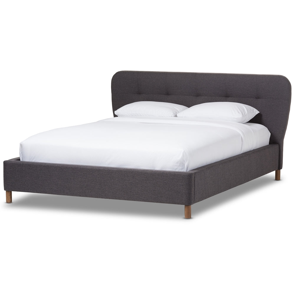 Germaine Dark Grey Fabric King Size Grid-Tufting Platform Bed