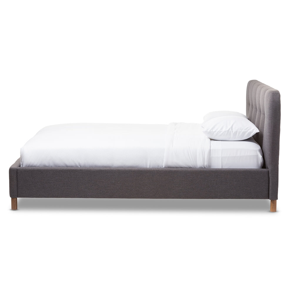 Germaine Dark Grey Fabric King Size Grid-Tufting Platform Bed