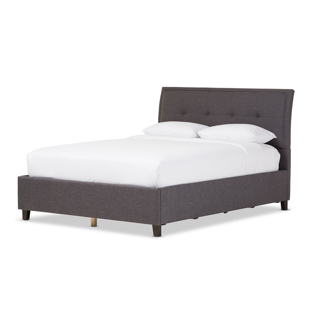 Lea Dark Grey Fabric Queen Size Storage Platform Bed