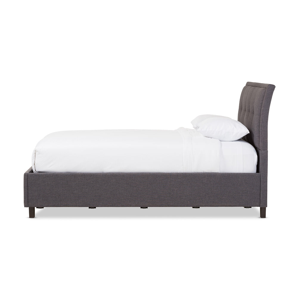 Lea Dark Grey Fabric Queen Size Storage Platform Bed