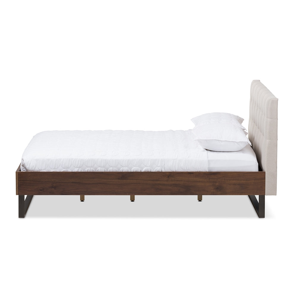 Mitchell Industrial Walnut Wood Dark Bronze Metal Queen Size Bed