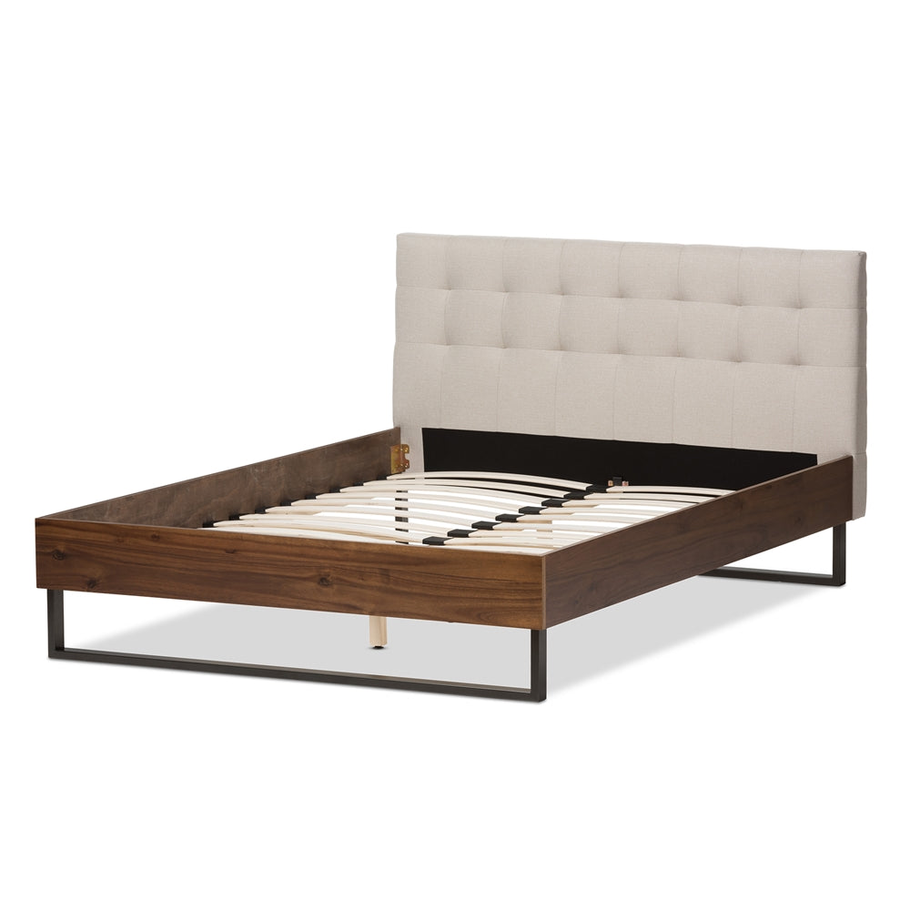 Mitchell Industrial Walnut Wood Dark Bronze Metal Queen Size Bed