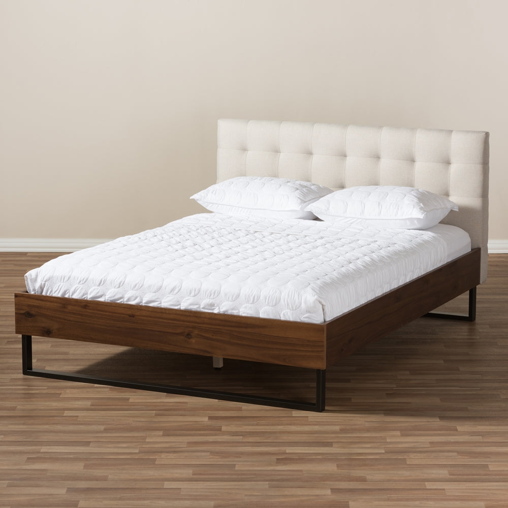 Mitchell Industrial Walnut Wood Dark Bronze Metal Queen Size Bed