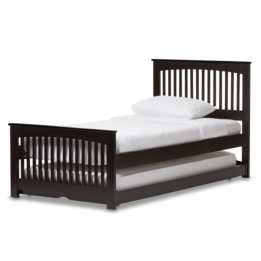 Hevea Twin Size Dark Brown Solid Wood Platform Bed With Guest Trundle Bed