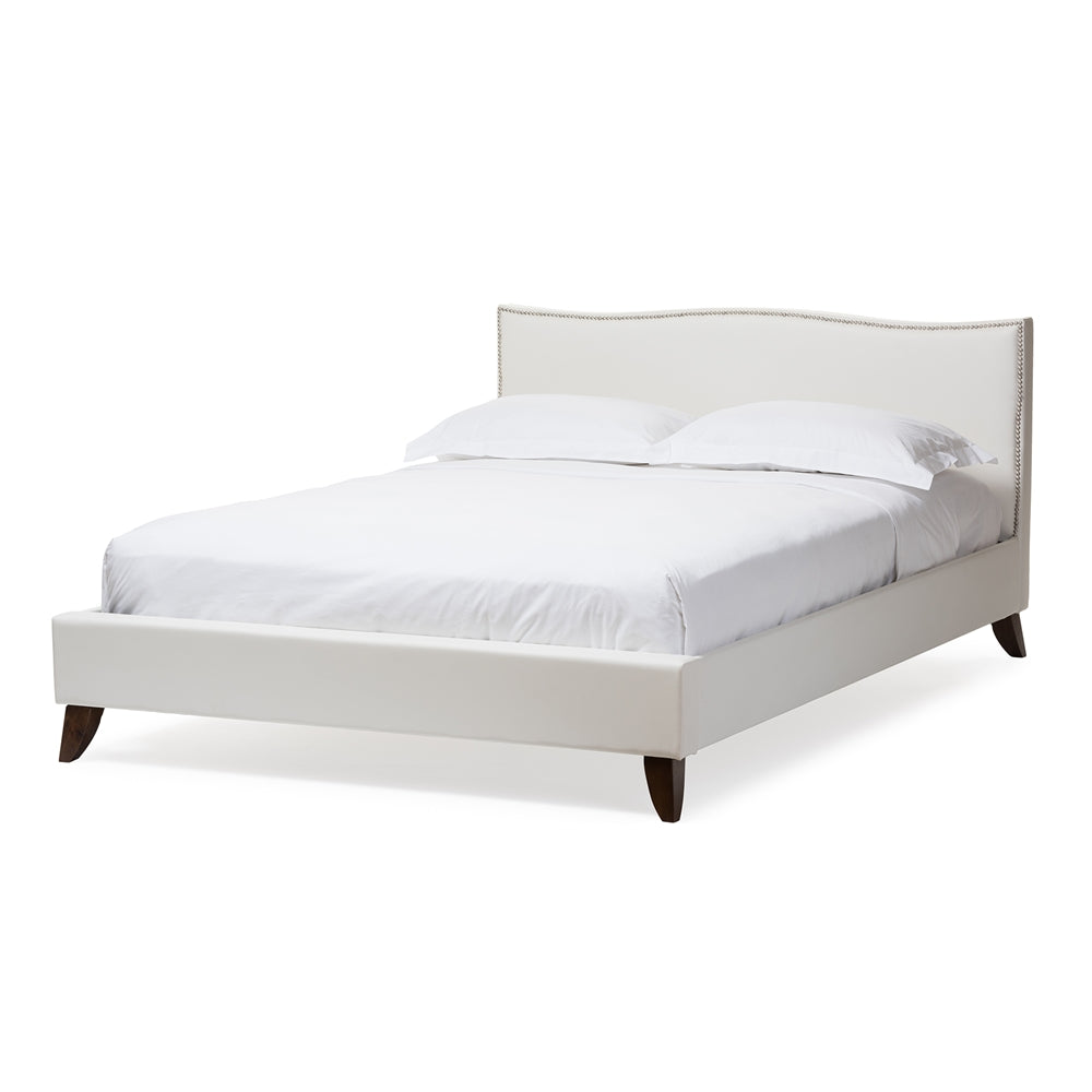 Battersby White Modern Bed With Upholstered Headboard - Queen Size