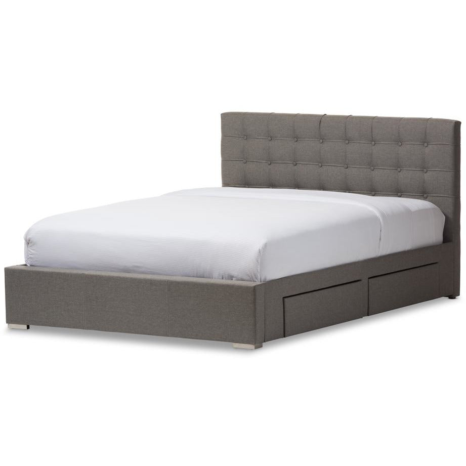 Rene King Size Grey Fabric 4-Drawer Storage Platform Bed