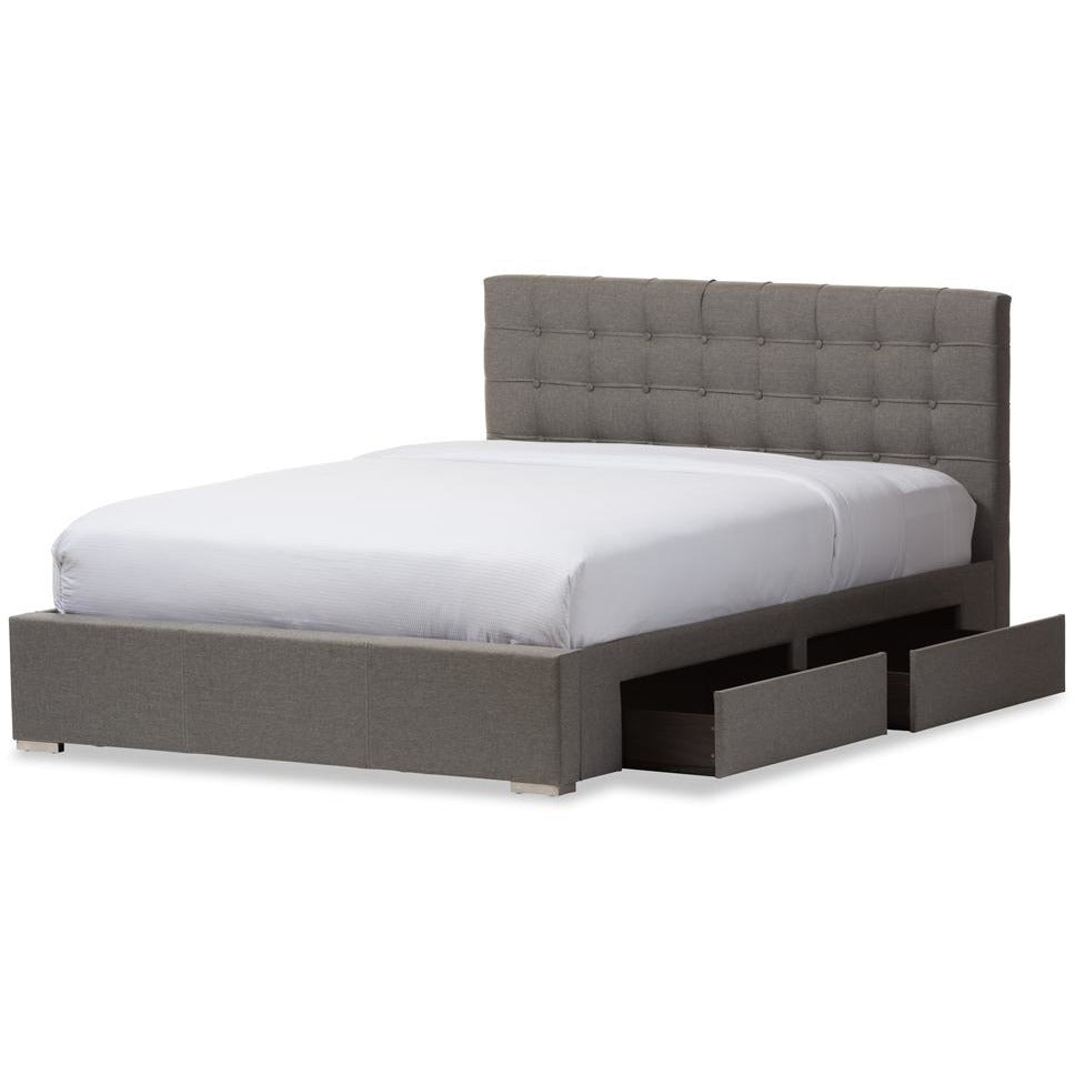 Rene King Size Grey Fabric 4-Drawer Storage Platform Bed