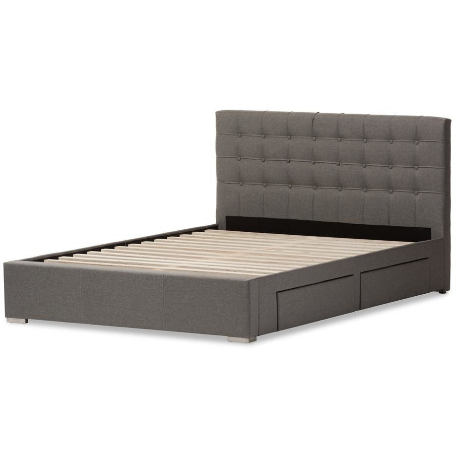 Rene King Size Grey Fabric 4-Drawer Storage Platform Bed