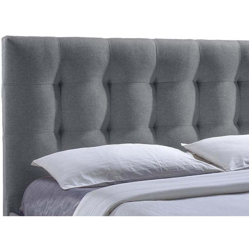 Sarter Grid-Tufted Grey Fabric King Size Bed with Storage