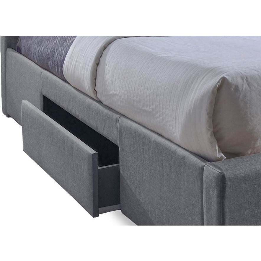 Sarter Grid-Tufted Grey Fabric King Size Bed with Storage