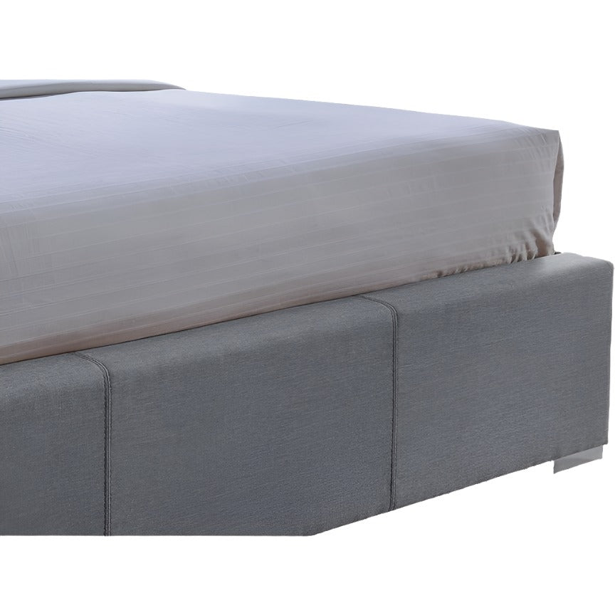 Sarter Grid-Tufted Grey Fabric King Size Bed with Storage