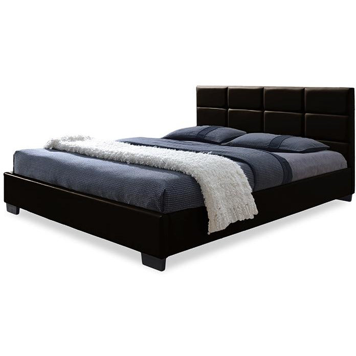 Vivaldi Dark Brown Faux Leather Padded Platform Base Queen Size Bed Frame