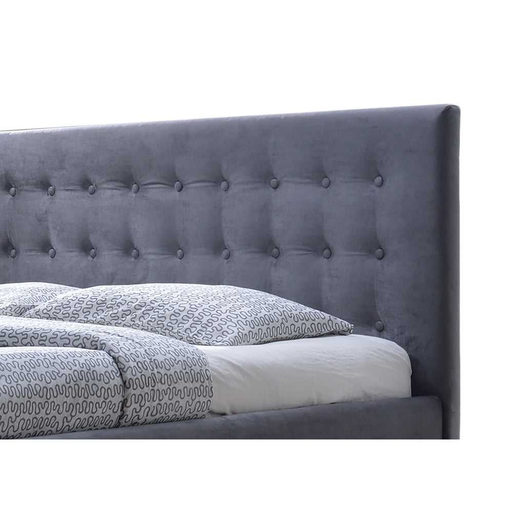 Margaret Grey Velvet Button-Tufted Queen Platform Bed