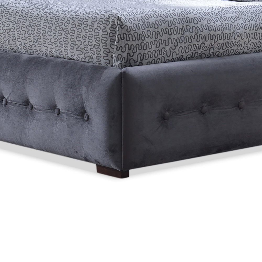 Margaret Grey Velvet Button-Tufted Queen Platform Bed