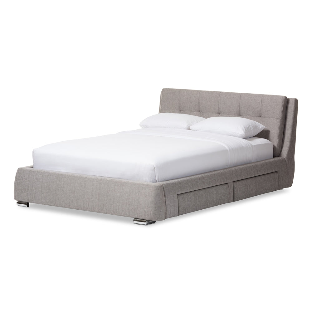 Camile Grey Fabric Upholstered 4-Drawer King Size Storage Platform Bed