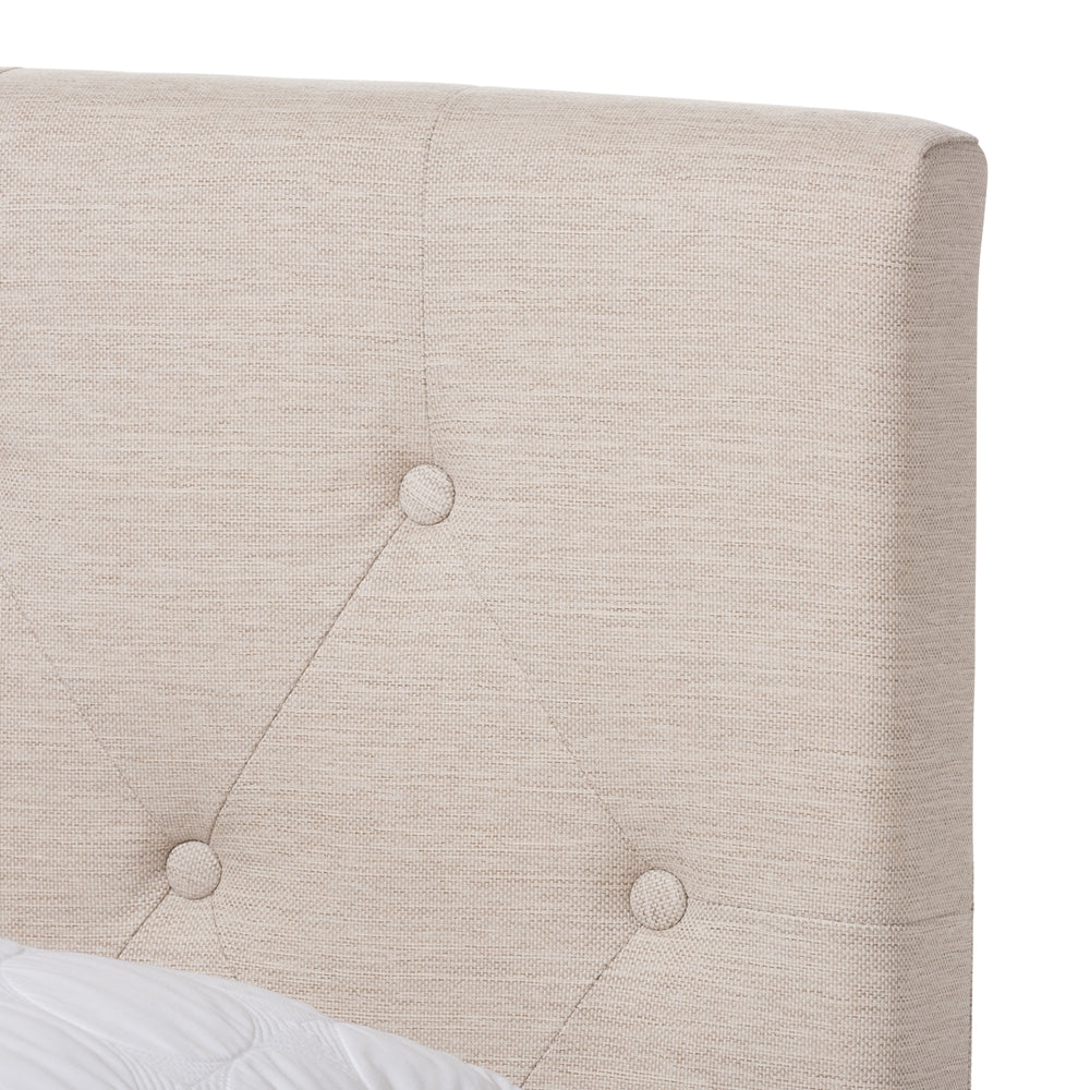 Cassandra Light Beige Fabric Upholstered Queen Size Bed