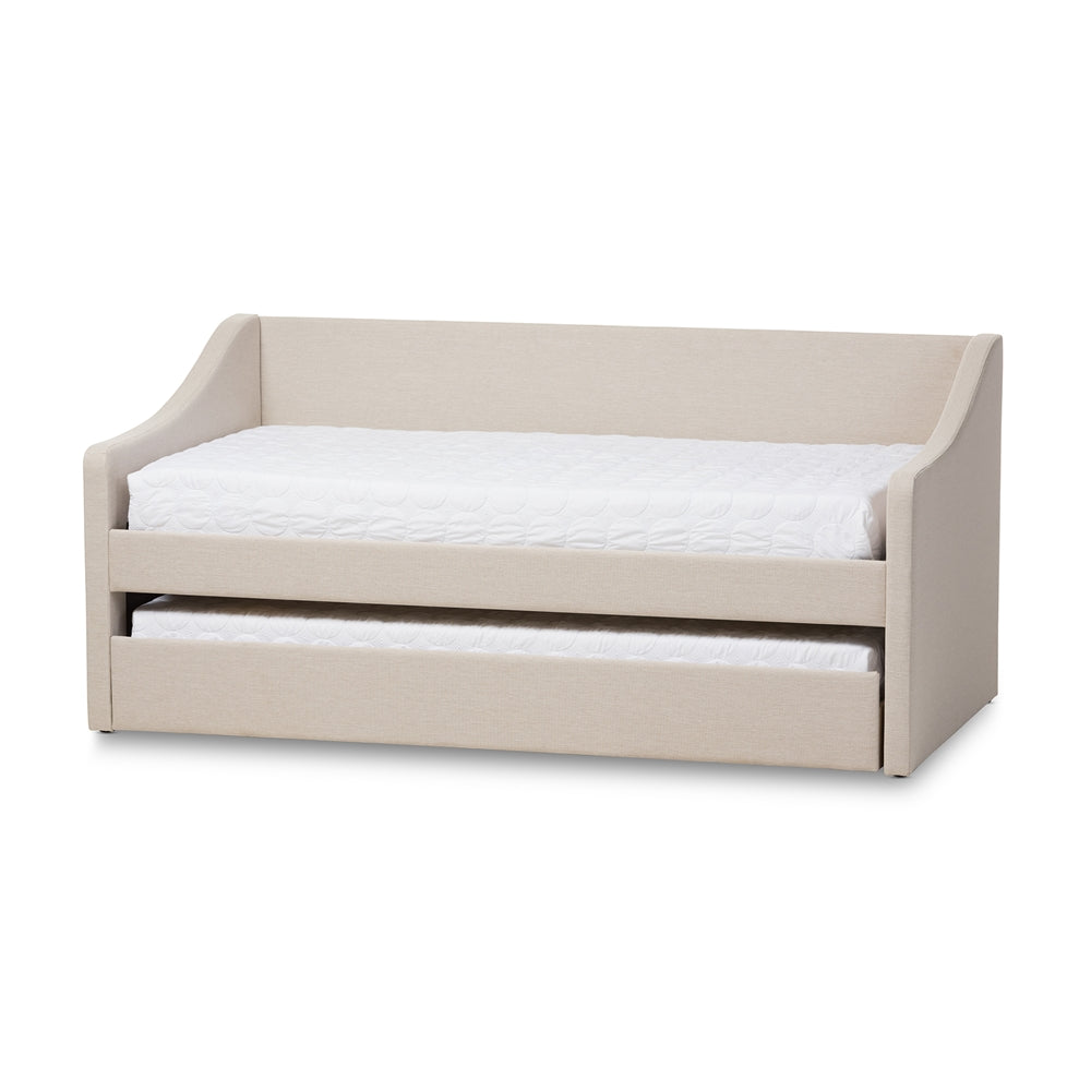 Barnstorm Beige Fabric Upholstered Daybed With Guest Trundle Bed