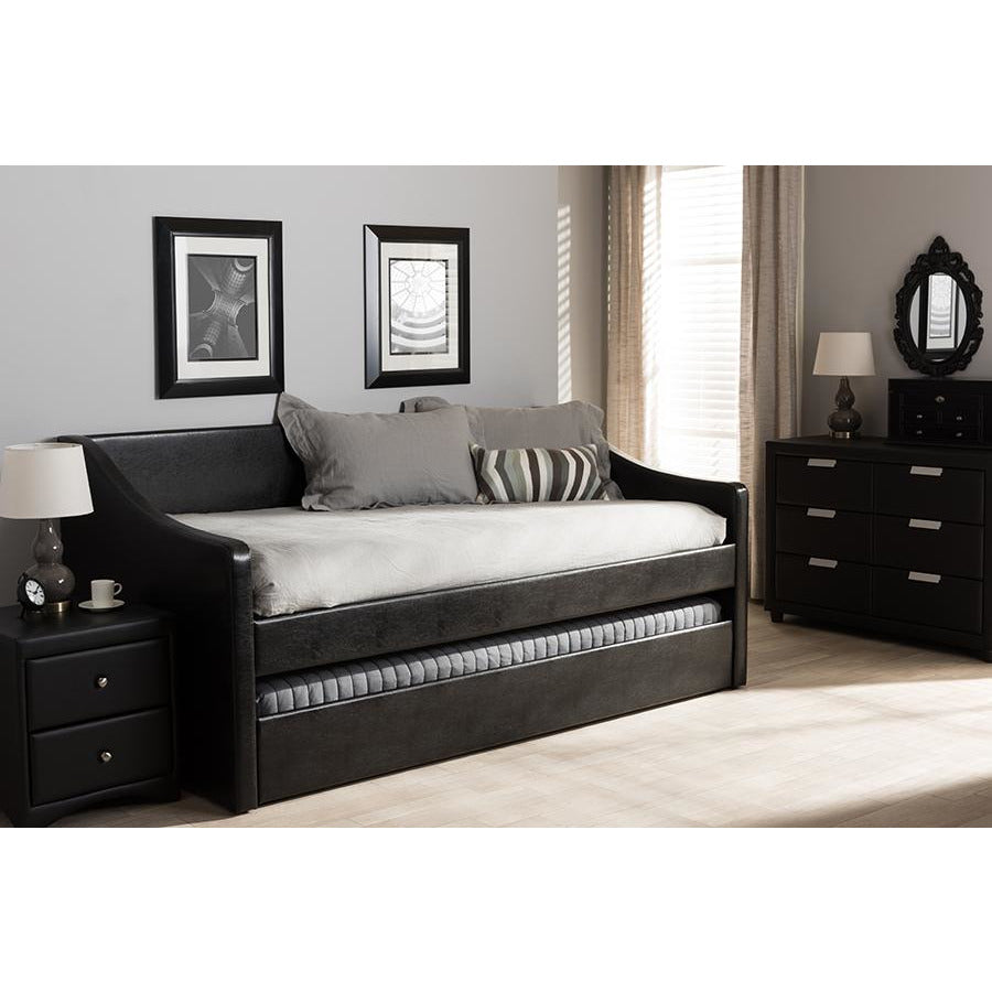 Barnstorm Black Faux Leather Upholstered Daybed With Guest Trundle Bed
