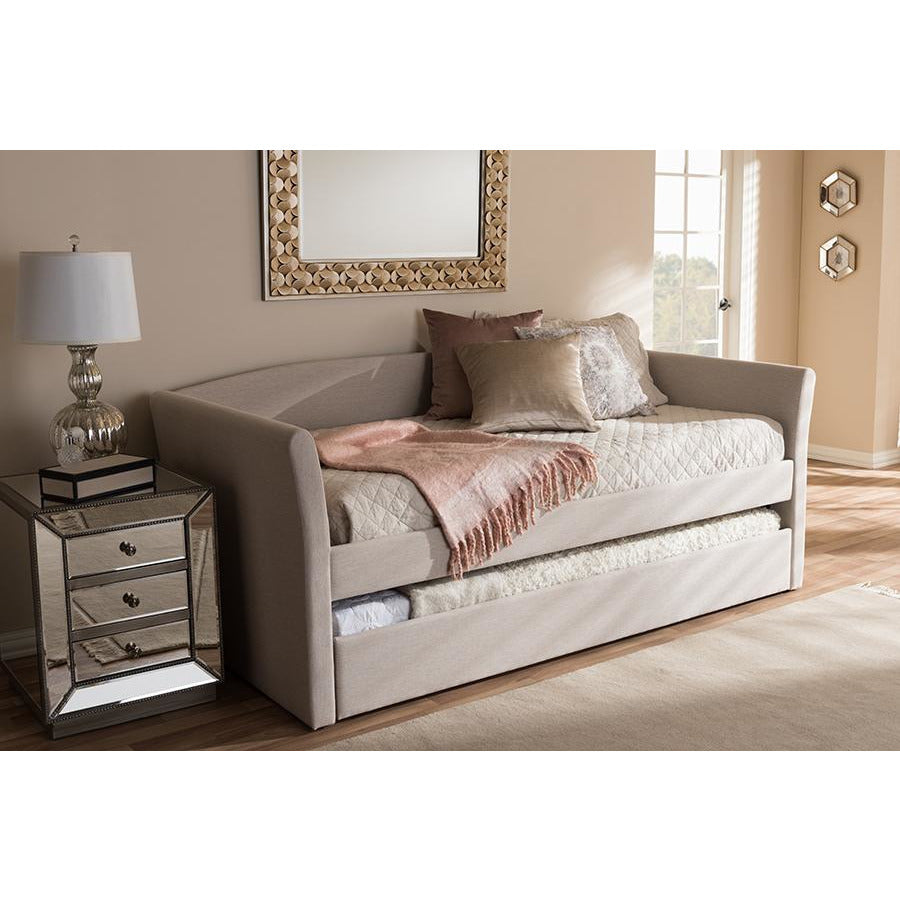 Camino Beige Fabric Upholstered Daybed With Guest Trundle Bed
