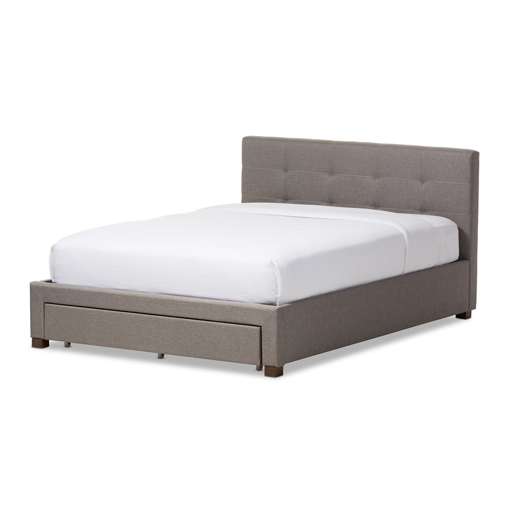 Brandy Grey Fabric Upholstered King Size Platform Bed With Storage Drawer