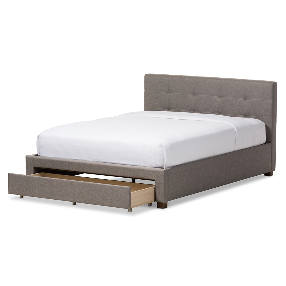 Brandy Grey Fabric Upholstered King Size Platform Bed With Storage Drawer