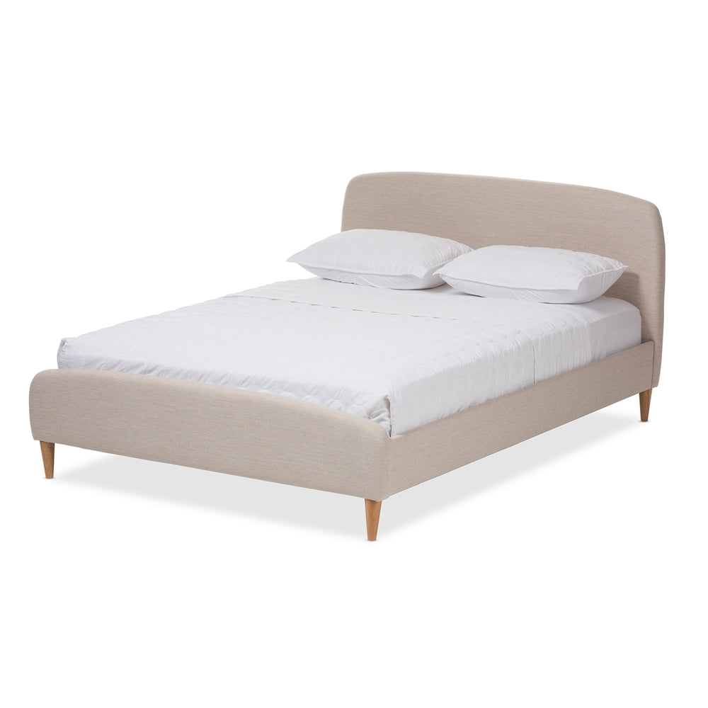 Mia Mid-Century Light Beige Fabric Upholstered King Size Platform Bed