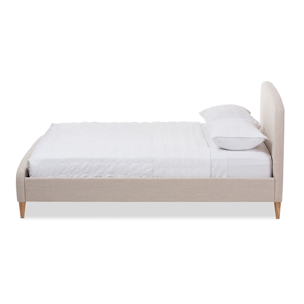 Mia Mid-Century Light Beige Fabric Upholstered Queen Size Platform Bed