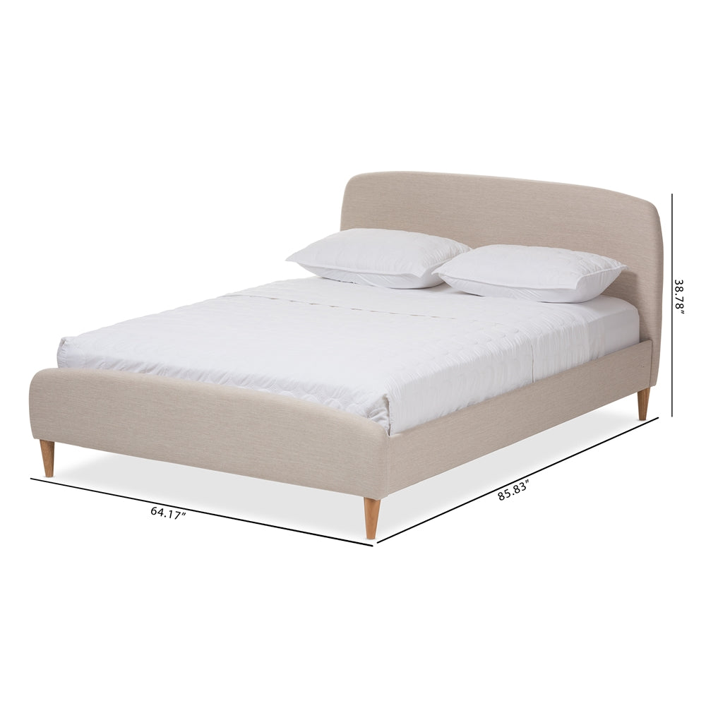 Mia Mid-Century Light Beige Fabric Upholstered Queen Size Platform Bed