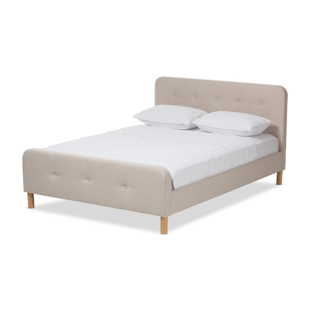 Samson Mid-Century Light Beige Fabric Upholstered Full Size Platform Bed