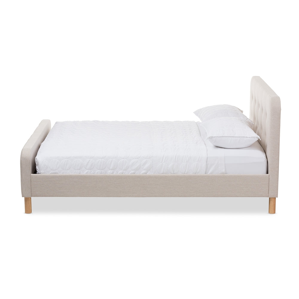 Samson Mid-Century Light Beige Fabric Upholstered Full Size Platform Bed