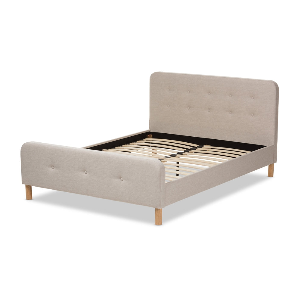 Samson Mid-Century Light Beige Fabric Upholstered Full Size Platform Bed